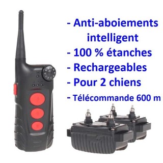 2 colliers anti-aboiements avec télécommande de dressage 600m