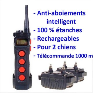 Kit de 2 colliers Anti-Aboiements 10 niveaux avec télécommande de dressage 1000m