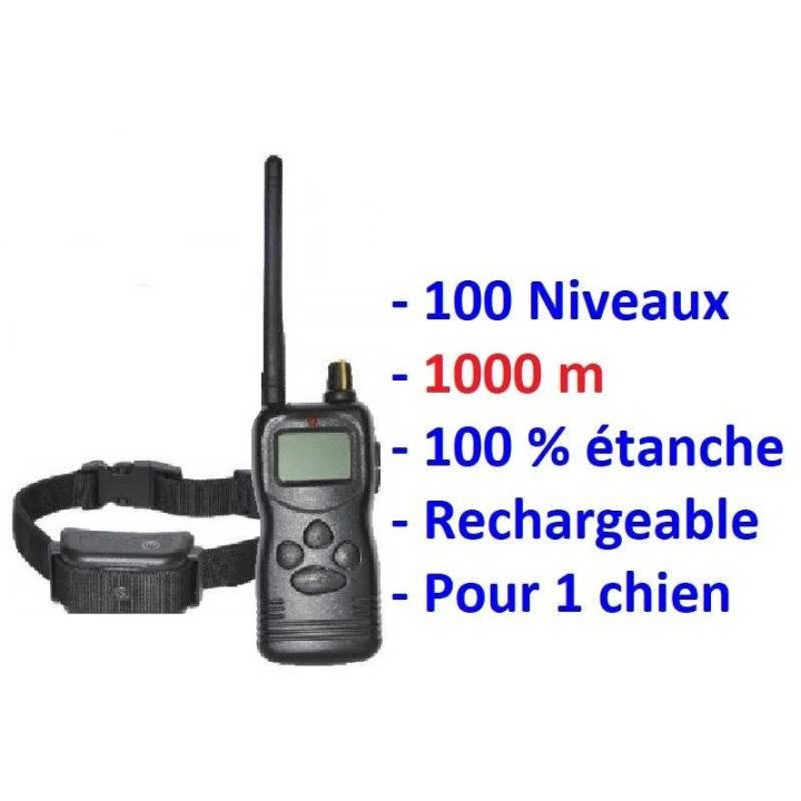 Collier de dressage 100 niveaux 1000m 100% étanche et rechargeable (1 collier)